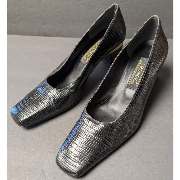 J. Renee Beam Patent Leather Pumps WOMENS 8M Reptile Textured 1.75" Square Toe - Picture 1 of 11